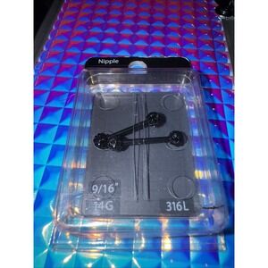 NWT Spencer Pierced Nation 14g 9/16" 316L Nipple Ring Black Bar Bling Gems Spark